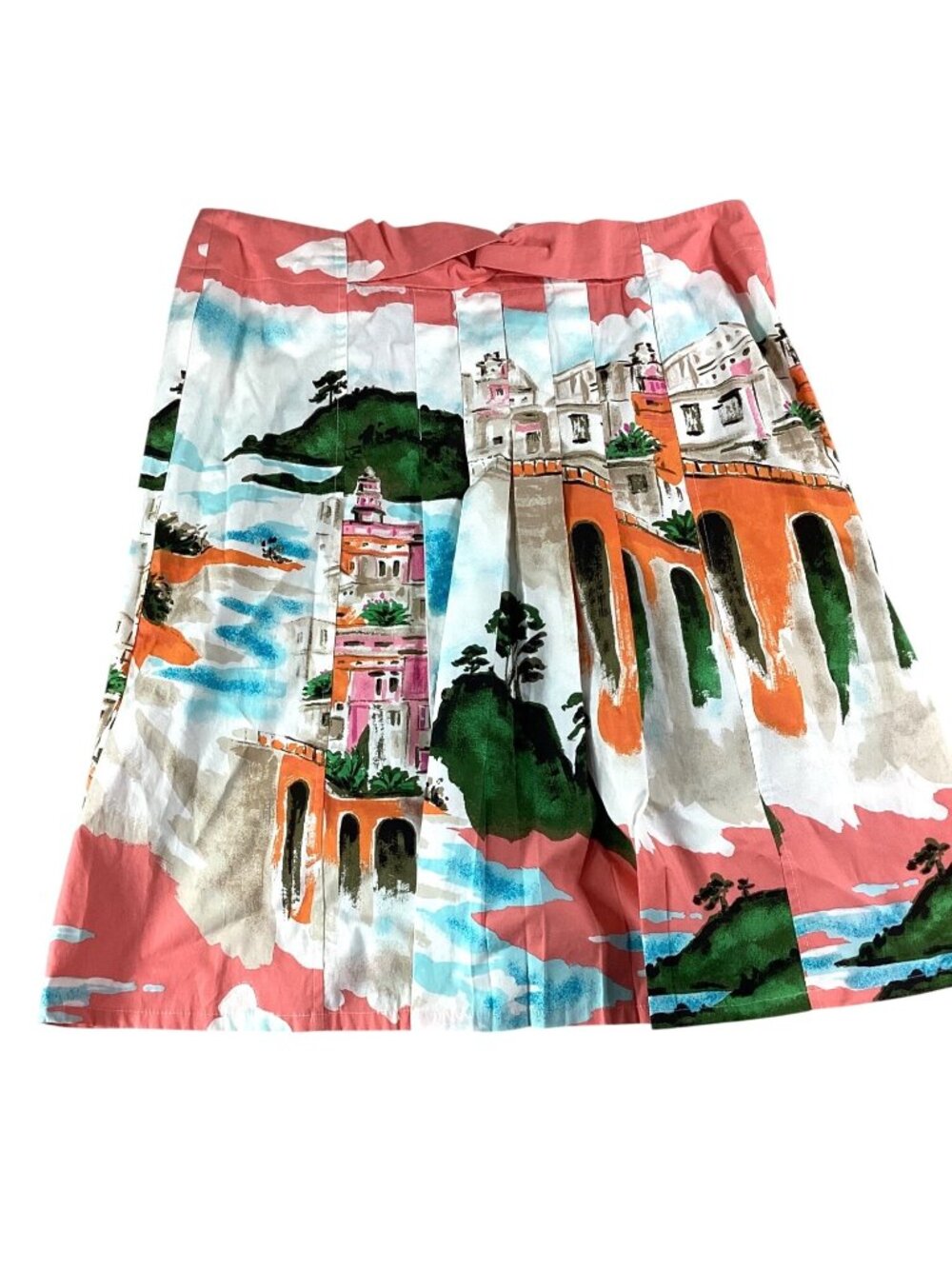 Vintage Latin Scenic Print Pleated Skirt*Mid-Length*Lightweight*Back Zipper*EUC